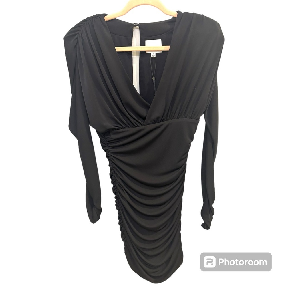 Cinq a Sept Belinda Ruched Mini Dress Size 6 GUC black k0625